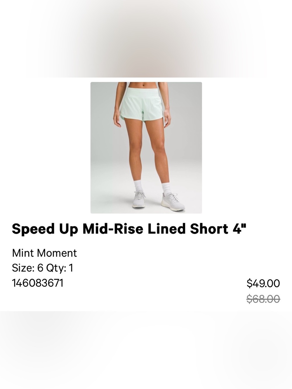 Lululemon Speed Up Mid Rise 4" Short Sz 6